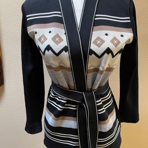 Belted Aztec, Southwestern Color blocked Cardigan Sweater Size XS